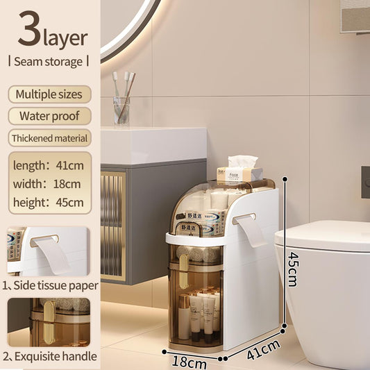 Ultra-thin bathroom locker, waterproof narrow bathroom locker, floor cabinet with wheels and toilet paper holder, suitable for small space, living room, bathroom, bedroom 2/3/4 floors